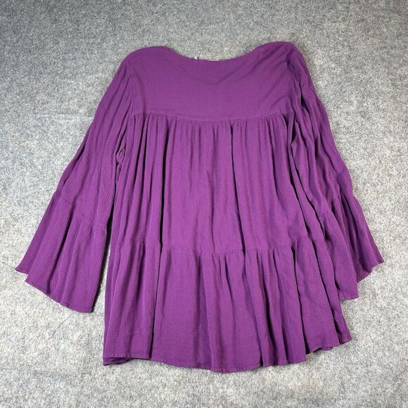 Soft Surroundings Tunic Top Womens 1X Bell Sleeve Tiered Flowy Purple Blouse - Picture 6 of 8